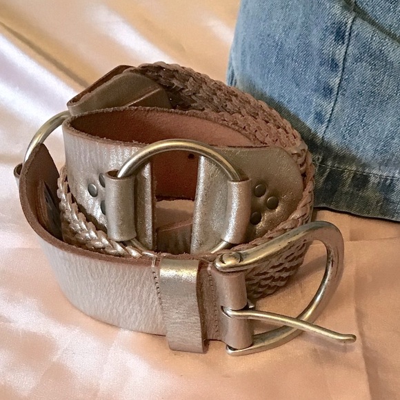 Cache’ Brushed Gold Leather Braided Belt NWOT - Picture 2 of 9